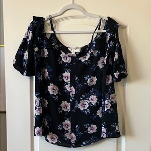 Hippie Rose Navy and Lavender Floral Blouse